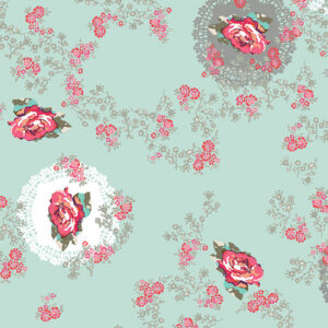 Rose doilies on a light teal background