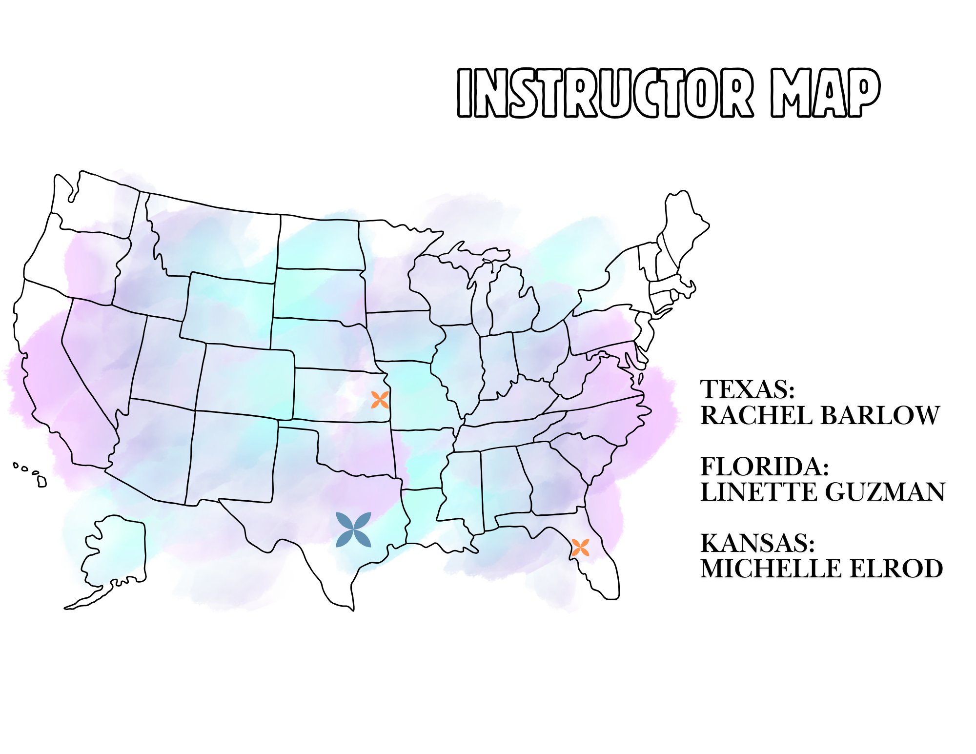 Instructor Map with locations highlighted